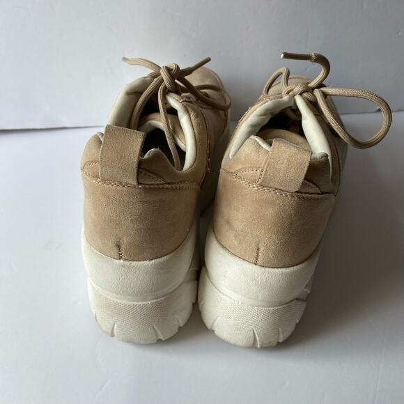 Top Shop Tan Suede Platform Shoes SZ 38 (7) Chuncky Trainers Low Top Mod Sneaker - Picture 6 of 14